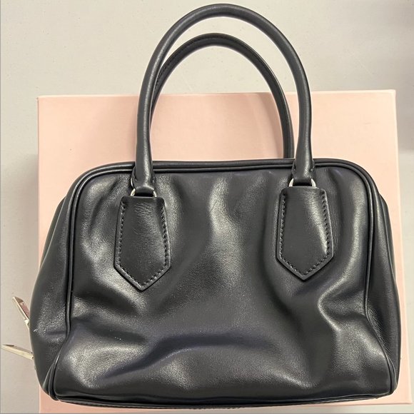 Prada Black Bauletto Saffiano Leather Bag with Soft Pink Calf Leather Interior - Picture 2 of 6